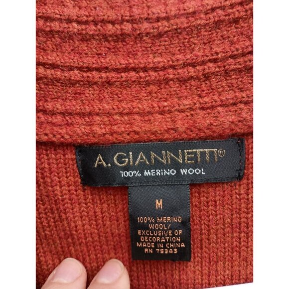 A. Gianetti Womens 100% Merino Wool Cardigan Medium Orange Belt Buckle Luxury - Picture 5 of 9